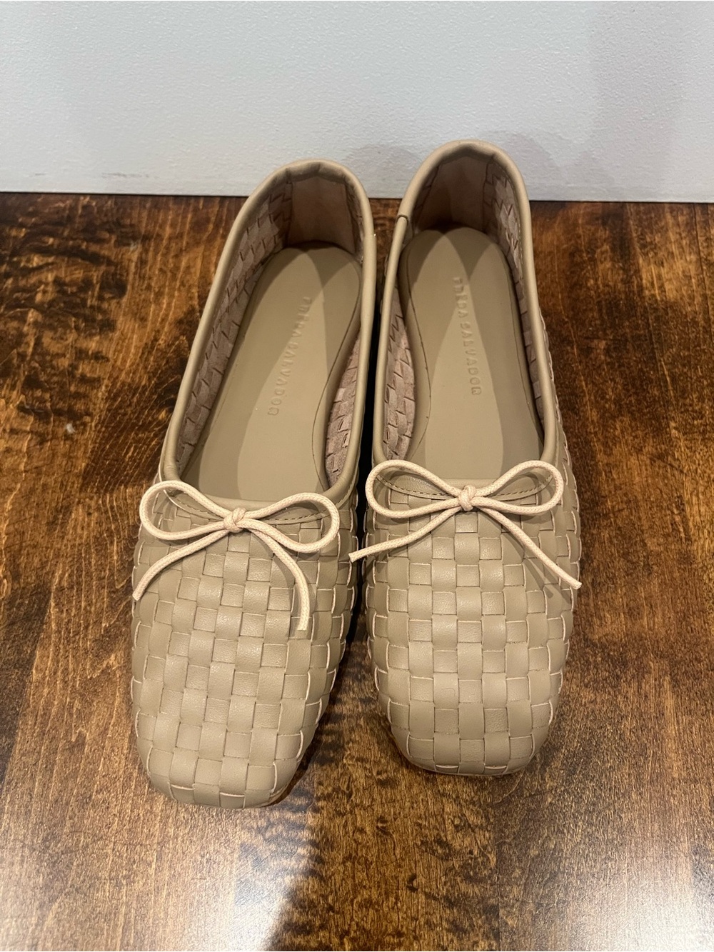 Freda Salvador Jada Square Toe Woven Ballet Flats in Beige NWOT